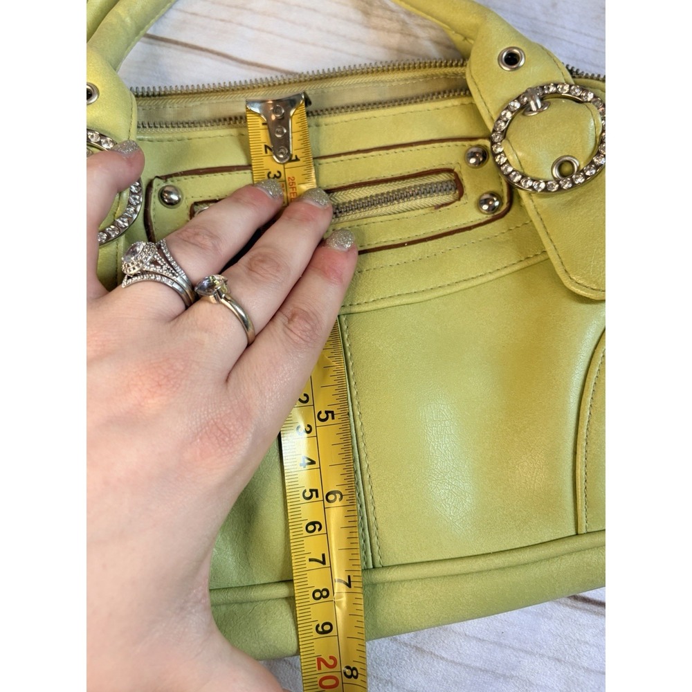 Guess Y2K Lime Green Shoulder Hand Bag Rhinestone Charm McBling Purse Baguette - Picture 8 of 9